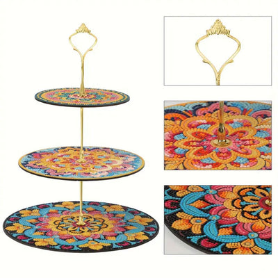 3-Stufig Orange Blumen Mandala Acryl Serviertablett Diamond Painting