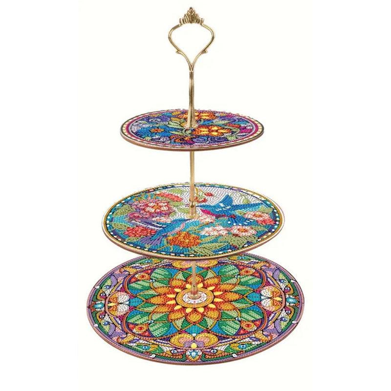 3-Stufig Buntes Mandala und Vogel Acryl Serviertablett Diamond Painting