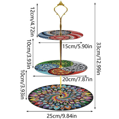 3-Stufig Buntes Spirales Mandala Acryl Serviertablett Diamond Painting