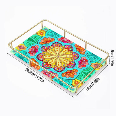 Sonderform Grüne Gelbe Blumen Acryl + Legierung Badezimmer Tablett Diamond Painting