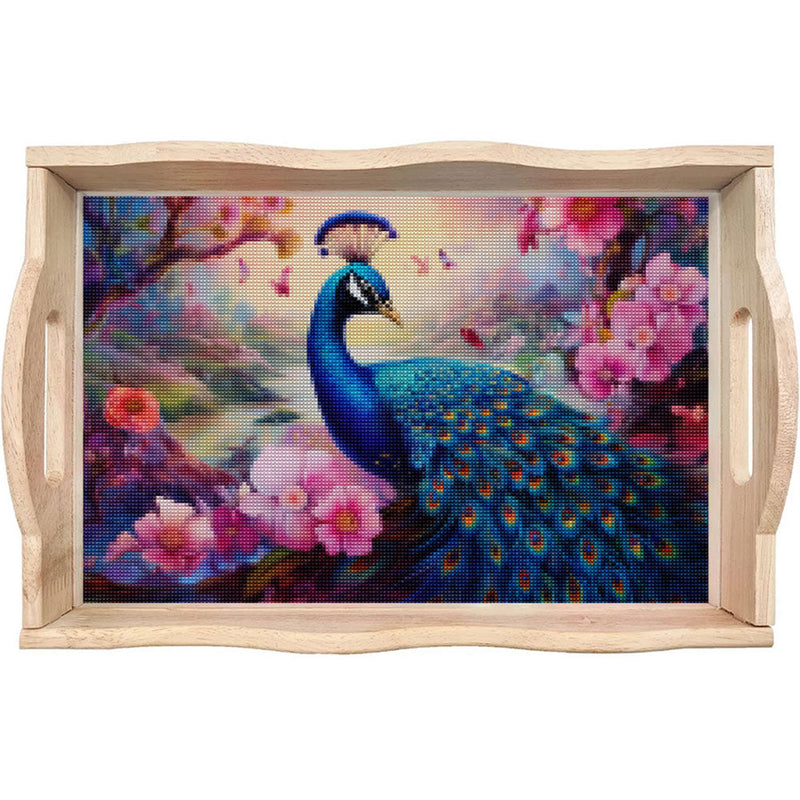 Pfau im Tal Holz Serviertablett Diamond Painting