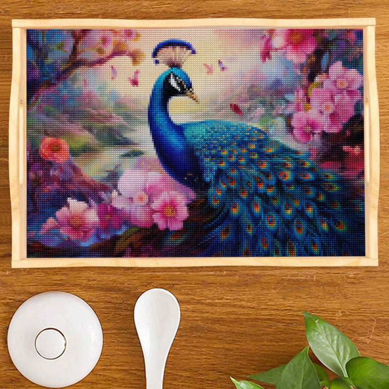 Pfau im Tal Holz Serviertablett Diamond Painting