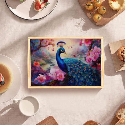 Pfau im Tal Holz Serviertablett Diamond Painting