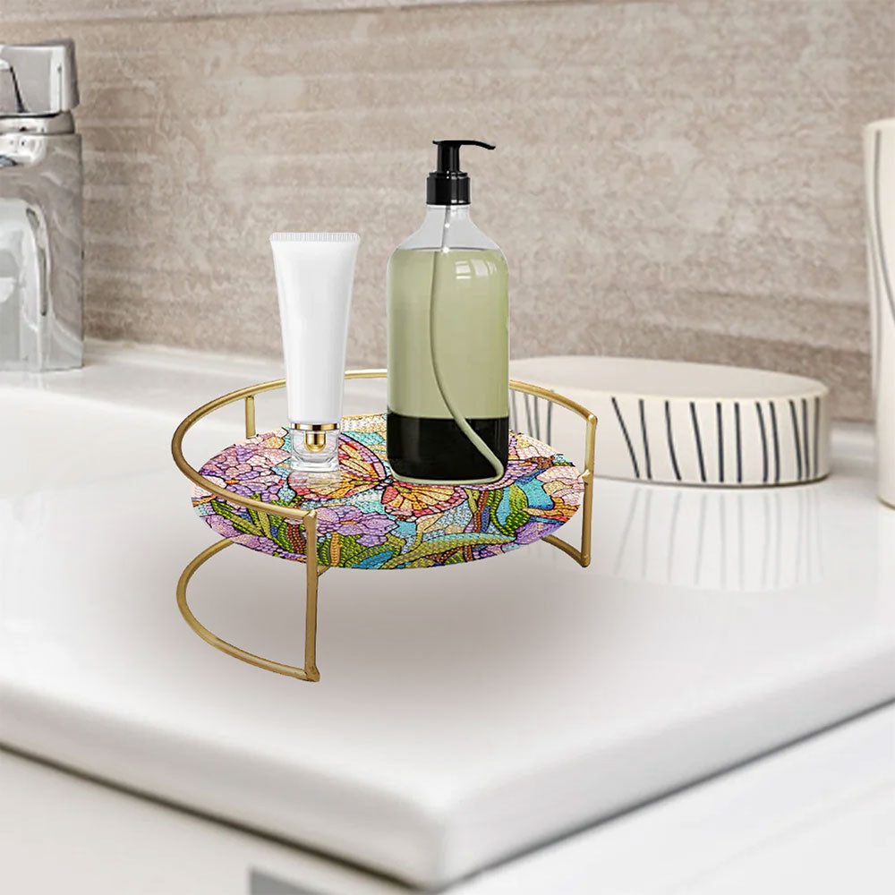 Bunter Schmetterling und Blumen Acryl + Legierung Badezimmer Tablett Diamond Painting