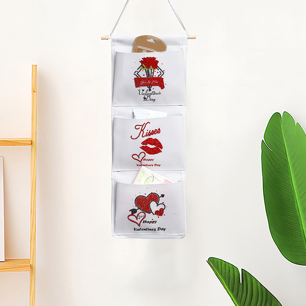 Rotes Herz und Blume Hängende Aufbewahrungstasche Diamond Painting