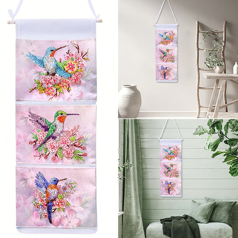 Kolibri und Rosa Blume Hängende Aufbewahrungstasche Diamond Painting