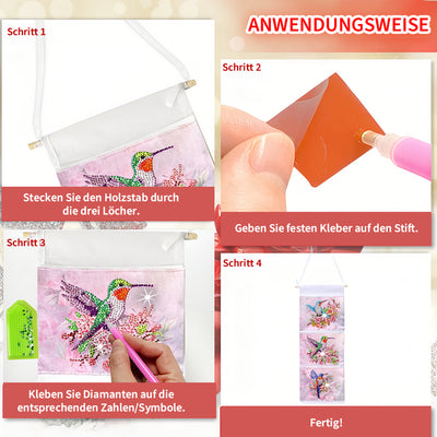 Kolibri und Rosa Blume Hängende Aufbewahrungstasche Diamond Painting