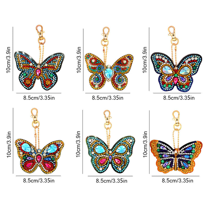 6Pcs Wunderschöner Schmetterling Acryl Doppelseitiger Schlüsselanhänger Diamond Painting