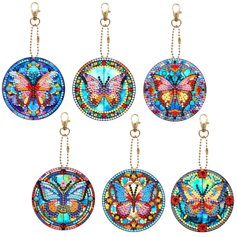 6Pcs Retro Wunderschöner Schmetterling Acryl Doppelseitiger Schlüsselanhänger Diamond Painting