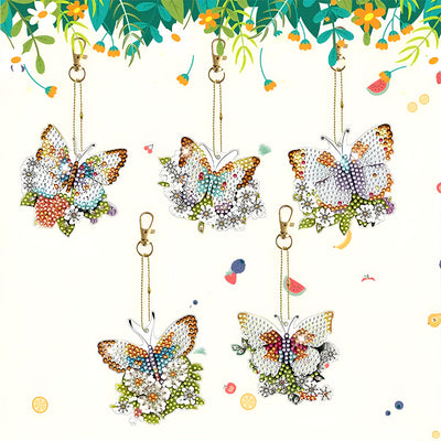 5Pcs Blume Schmetterling Acryl Doppelseitiger Schlüsselanhänger Diamond Painting