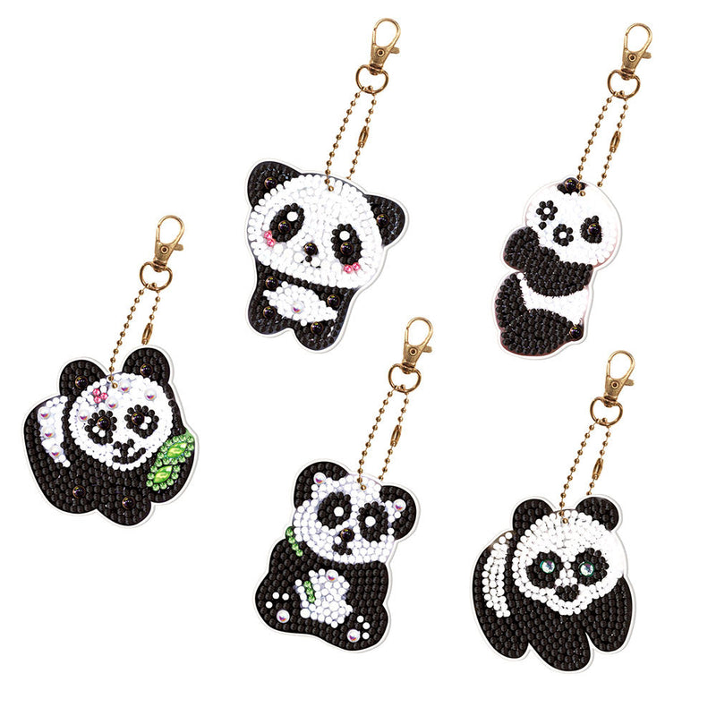 5Pcs Süße Pandas Acryl Doppelseitiger Schlüsselanhänger Diamond Painting