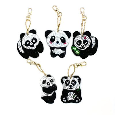 5Pcs Süße Pandas Acryl Doppelseitiger Schlüsselanhänger Diamond Painting