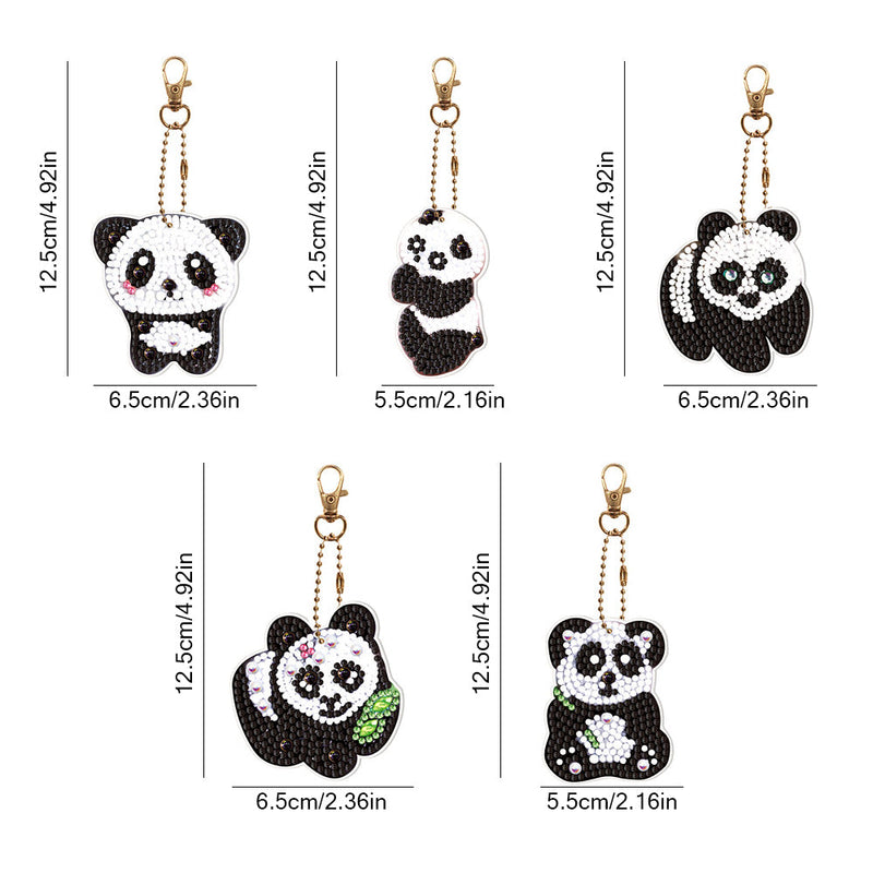 5Pcs Süße Pandas Acryl Doppelseitiger Schlüsselanhänger Diamond Painting