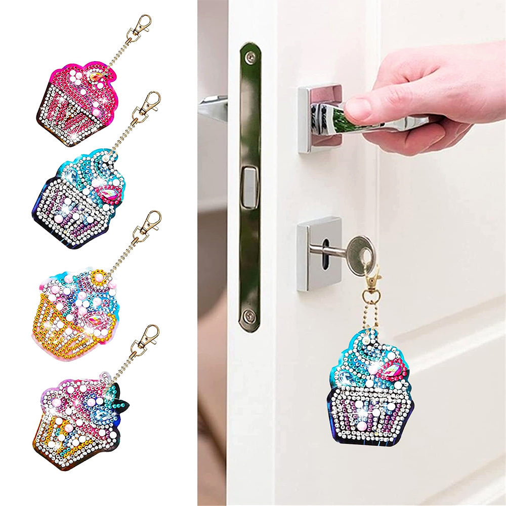 4Stück Leckere Eiscreme Acryl Doppelseitiger Schlüsselanhänger Diamond Painting