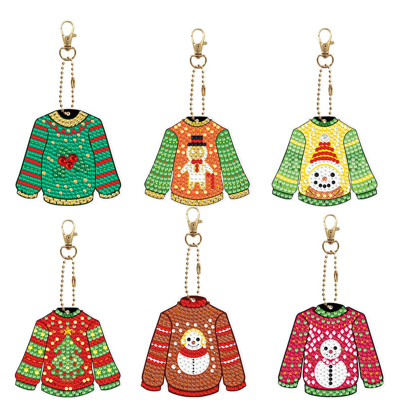 6Pcs Weihnachten Pullover Acryl Doppelseitiger Schlüsselanhänger Diamond Painting