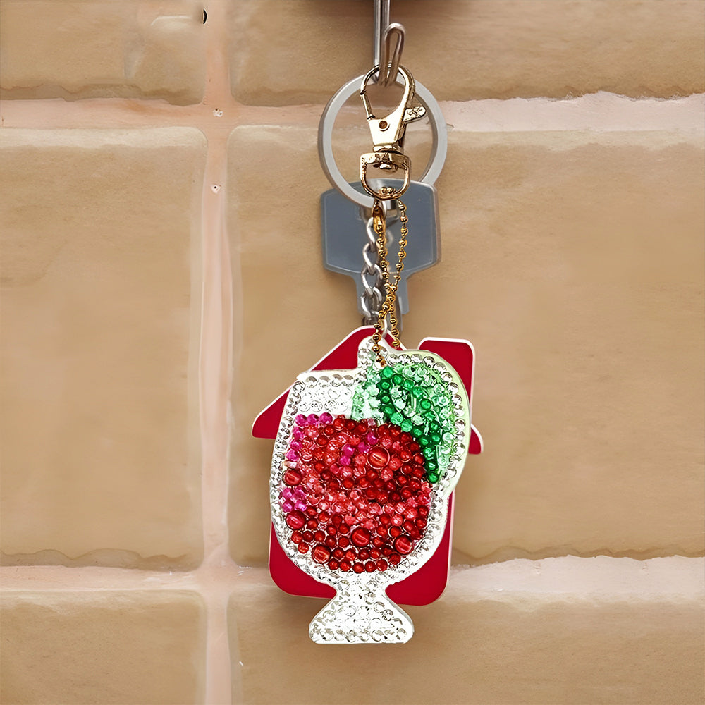 4Stück Saftglas Acryl Doppelseitiger Schlüsselanhänger Diamond Painting