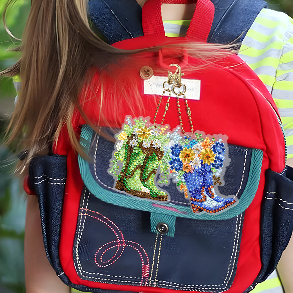 6Stück Geblümte Stiefel Acryl Doppelseitiger Schlüsselanhänger Diamond Painting