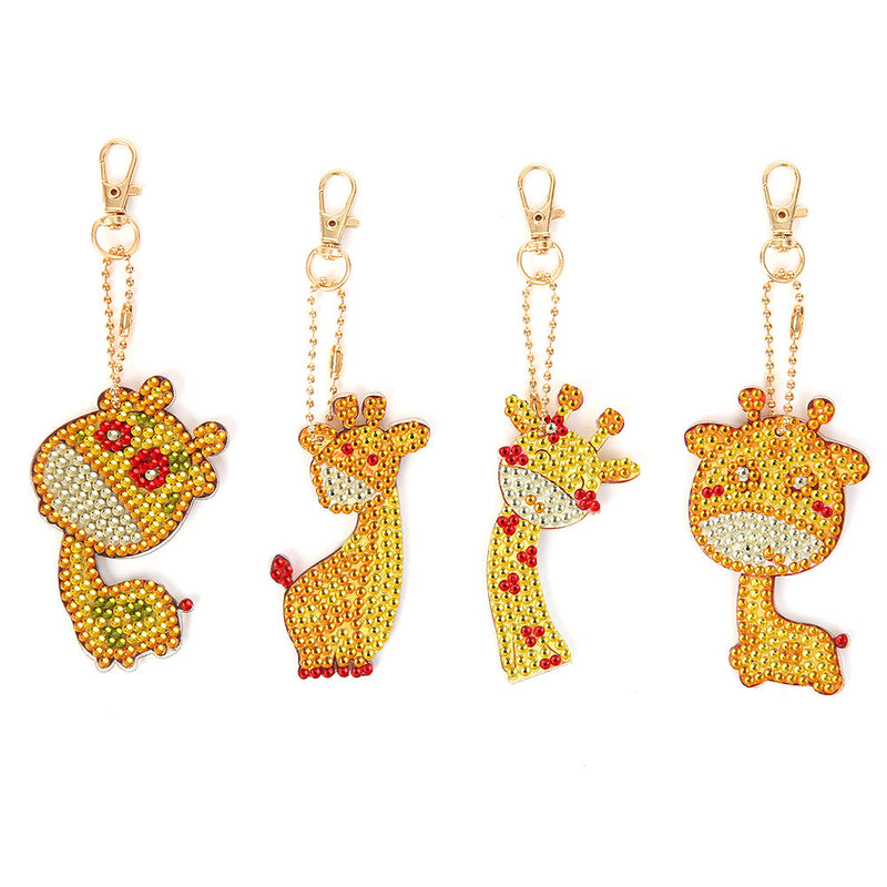 4Pcs Niedliche Baby-Giraffe Acryl Doppelseitiger Schlüsselanhänger Diamond Painting