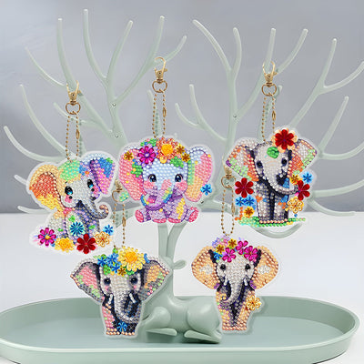 5Pcs Bunte Blumen Elefant Acryl Doppelseitiger Schlüsselanhänger Diamond Painting