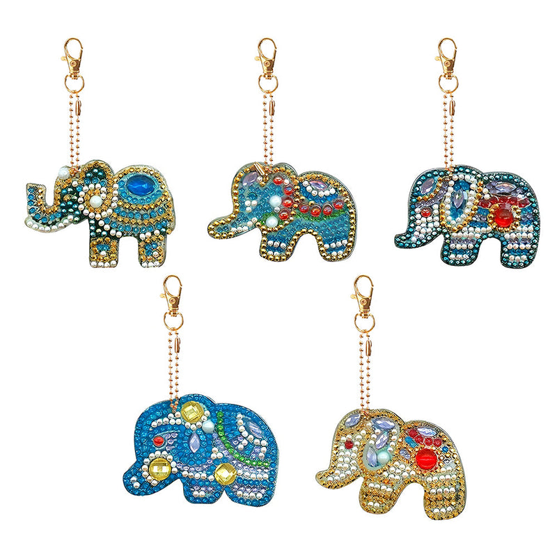 5Pcs Bunter und Prächtiger Elefant Acryl Doppelseitiger Schlüsselanhänger Diamond Painting