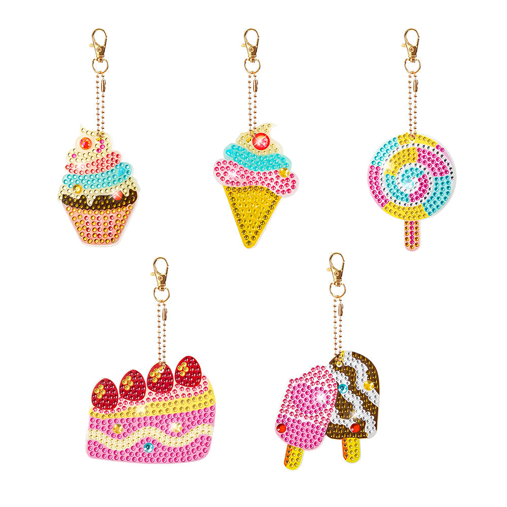5Stück Eiscreme und Kuchen Acryl Doppelseitiger Schlüsselanhänger Diamond Painting
