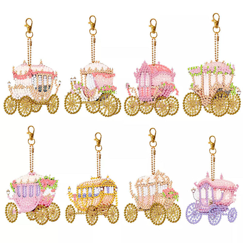 8Pcs Warmer und Prächtiger Kinderwagen Acryl Doppelseitiger Schlüsselanhänger Diamond Painting