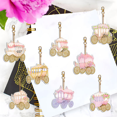 8Pcs Warmer und Prächtiger Kinderwagen Acryl Doppelseitiger Schlüsselanhänger Diamond Painting