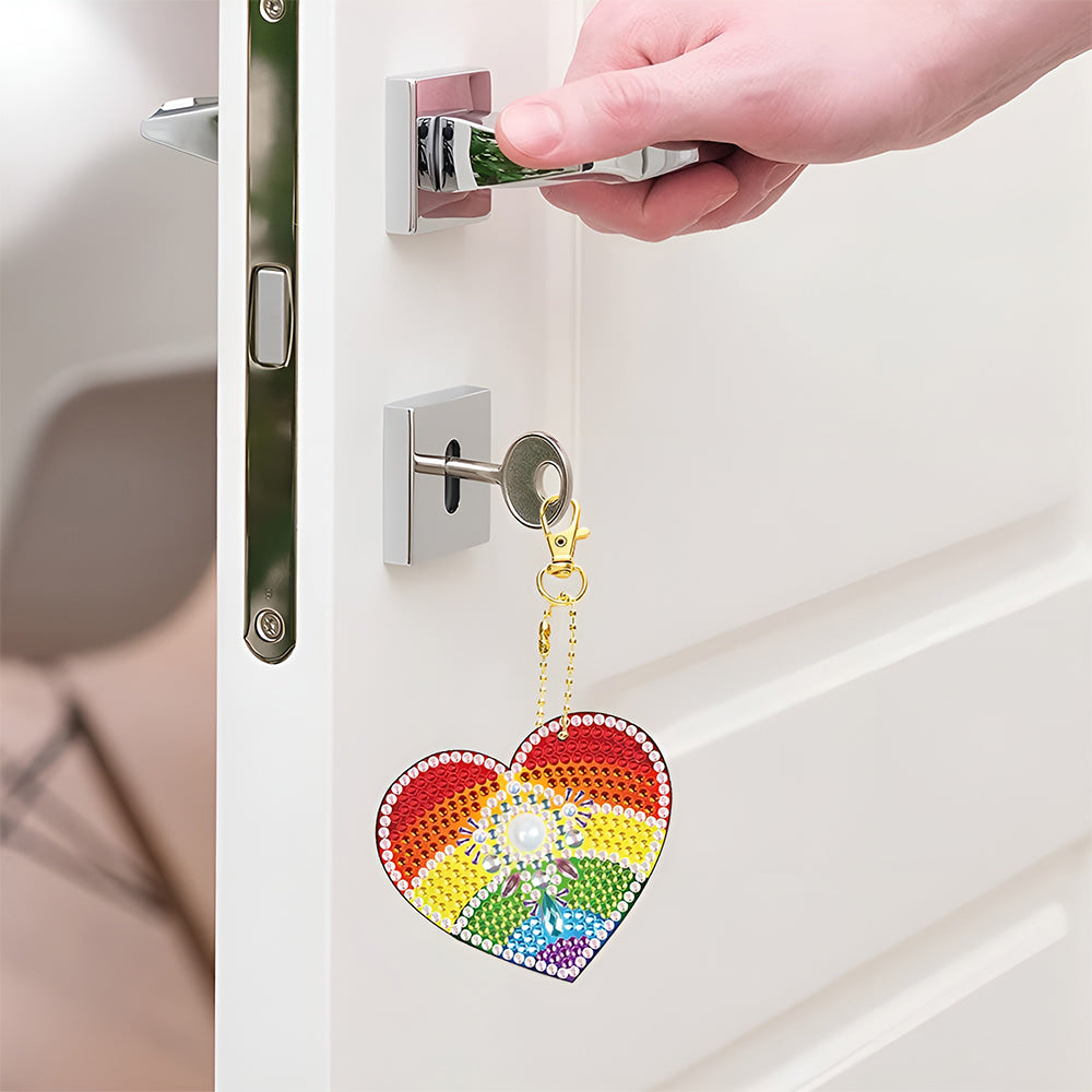 5Stück Regenbogen Herz Acryl Doppelseitiger Schlüsselanhänger Diamond Painting