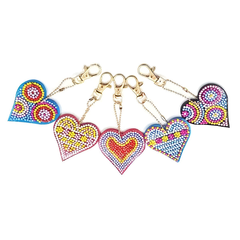 5Stück Schönes Herz Acryl Doppelseitiger Schlüsselanhänger Diamond Painting