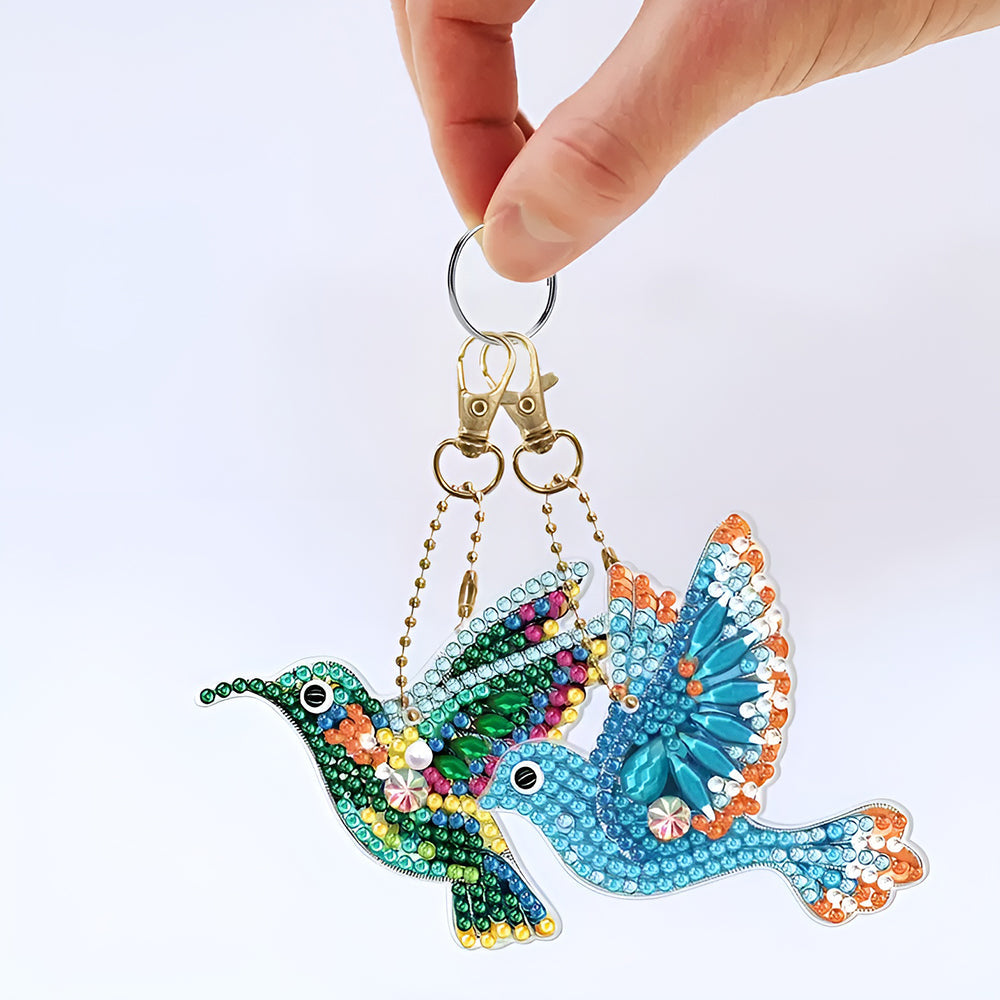 5Pcs Blaue und Grüne Vögel Acryl Doppelseitiger Schlüsselanhänger Diamond Painting