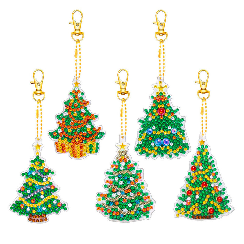 5Pcs Weihnachtsbaum Acryl Doppelseitiger Schlüsselanhänger Diamond Painting