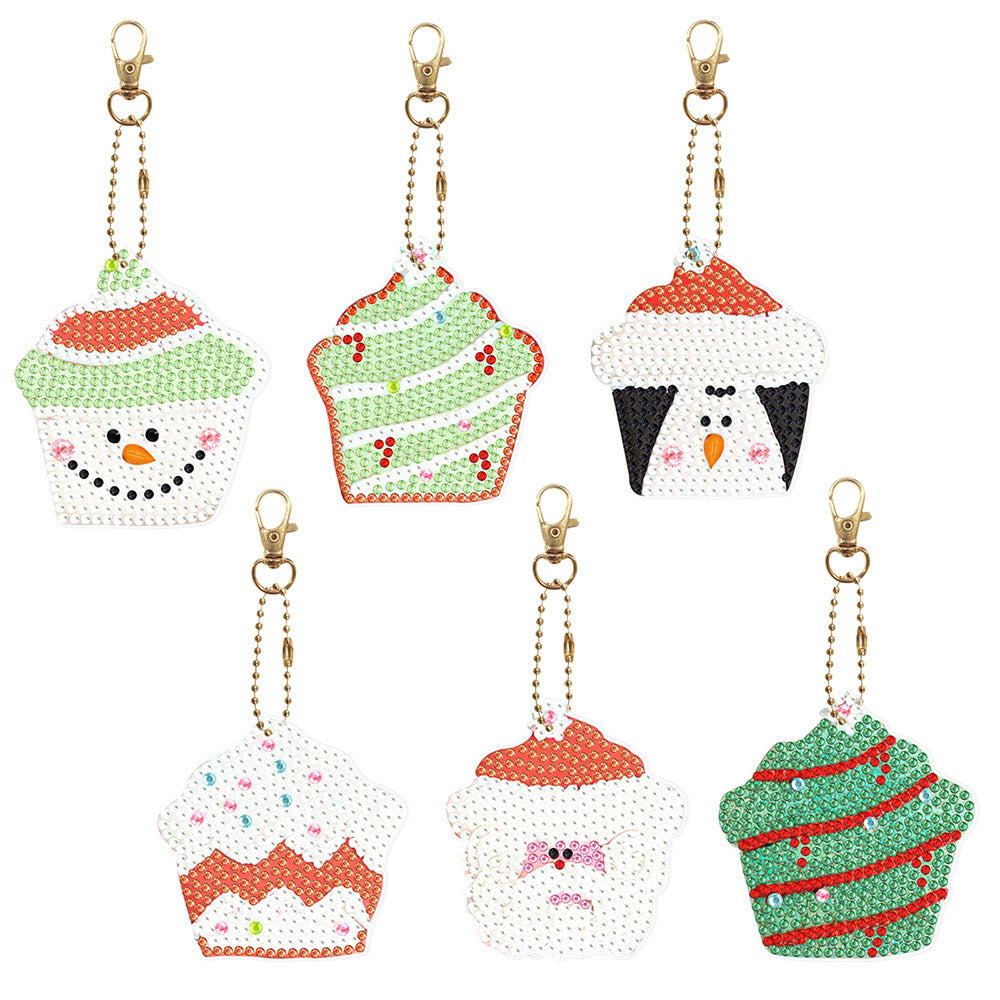 6Stück Weihnachten Cupcakes Acryl Doppelseitiger Schlüsselanhänger Diamond Painting