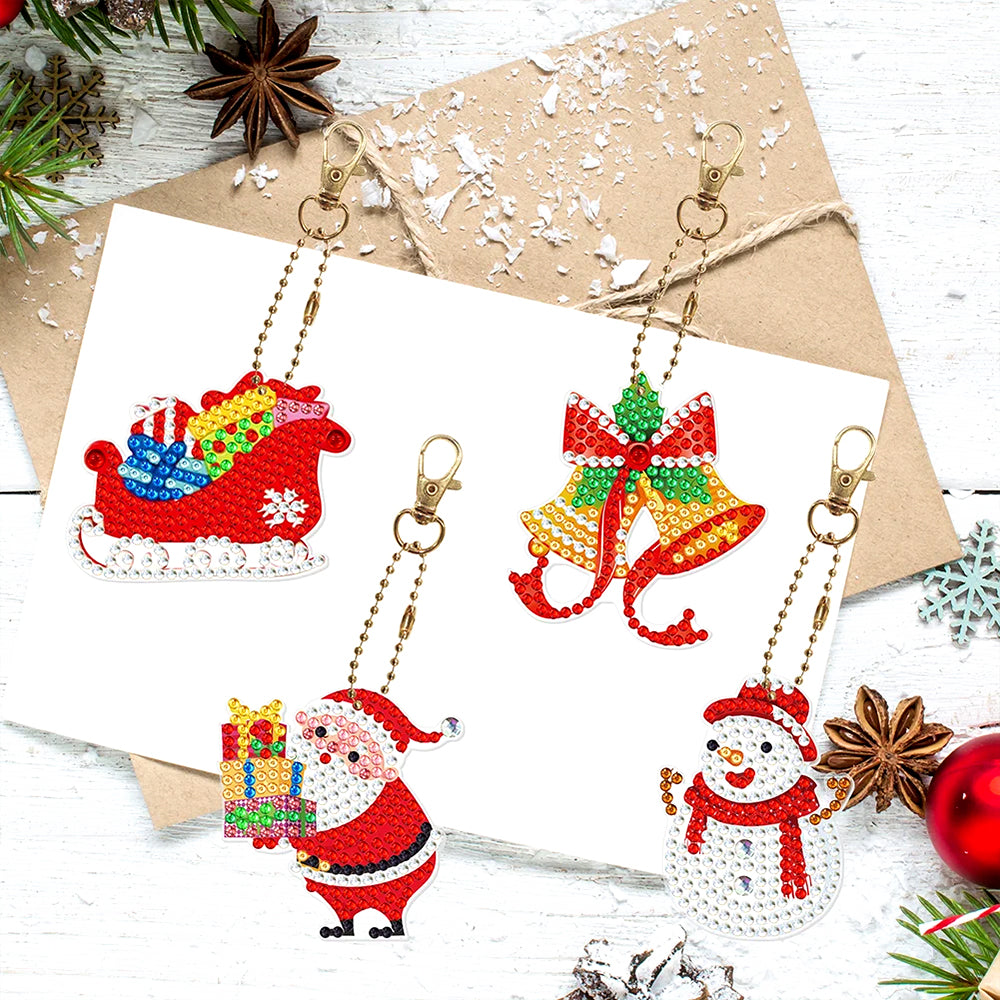 8Pcs Weihnachten Acryl Doppelseitiger Schlüsselanhänger Diamond Painting