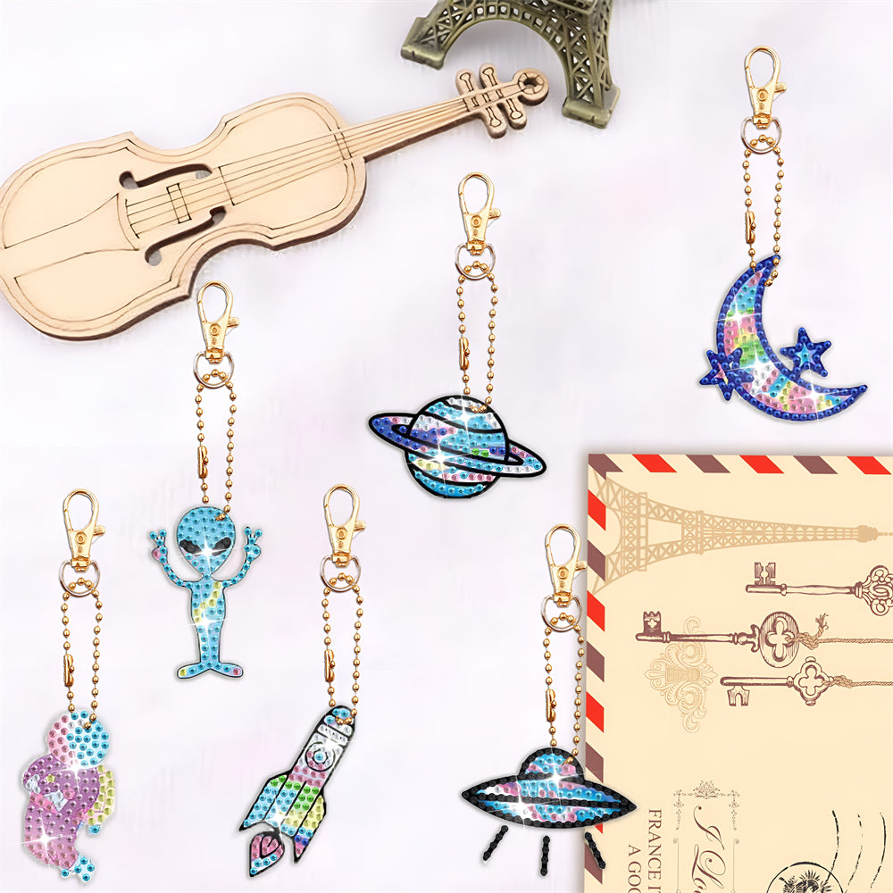 8Stück Luft- und Raumfahrt Acryl Doppelseitiger Schlüsselanhänger Diamond Painting