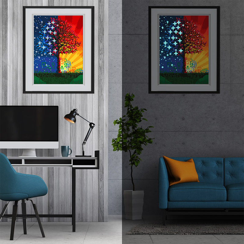 Sterne und Sonnenschein Baum Leuchtend Kristall Strass Diamond Painting