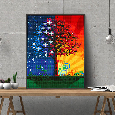 Sterne und Sonnenschein Baum Leuchtend Kristall Strass Diamond Painting