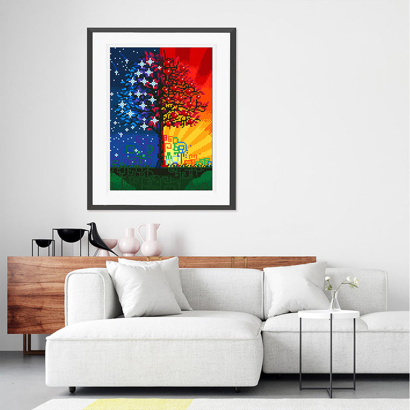 Sterne und Sonnenschein Baum Leuchtend Kristall Strass Diamond Painting