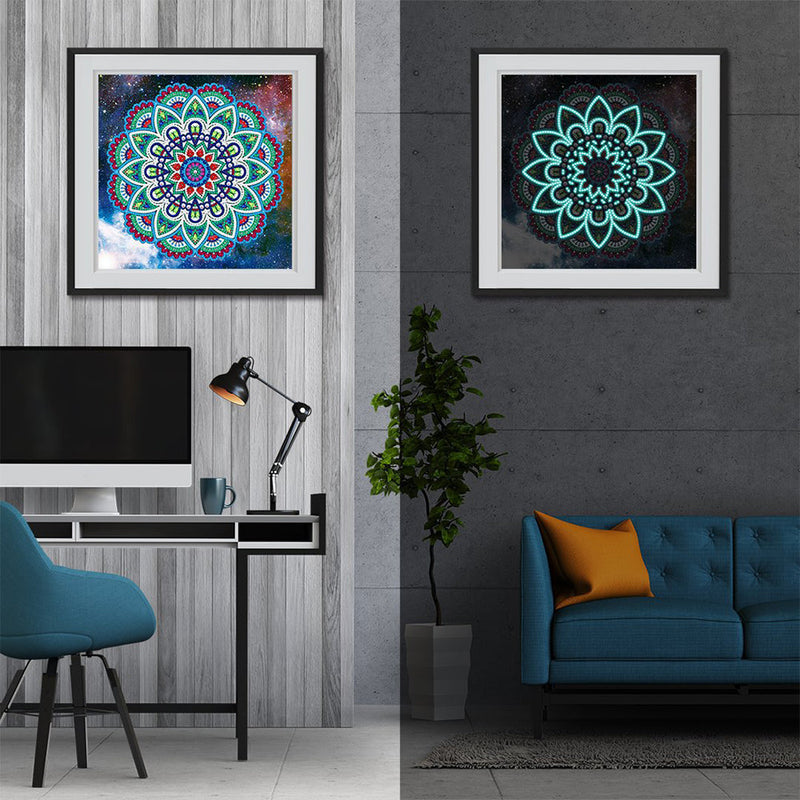 Blaues Lotus Mandala Leuchtend Sonderform Diamond Painting