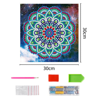 Blaues Lotus Mandala Leuchtend Sonderform Diamond Painting