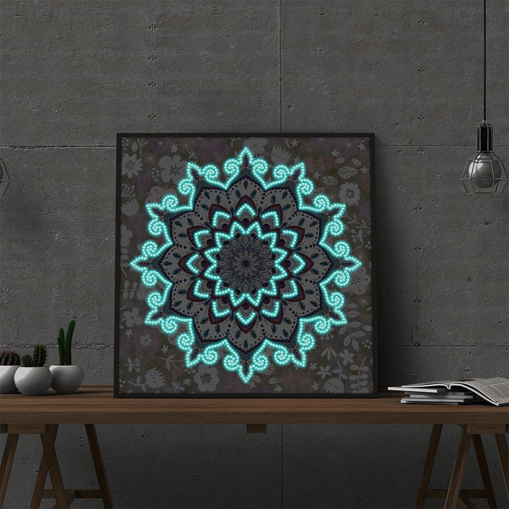 Rotes und Blaues Lotus Mandala Leuchtend Sonderform Diamond Painting
