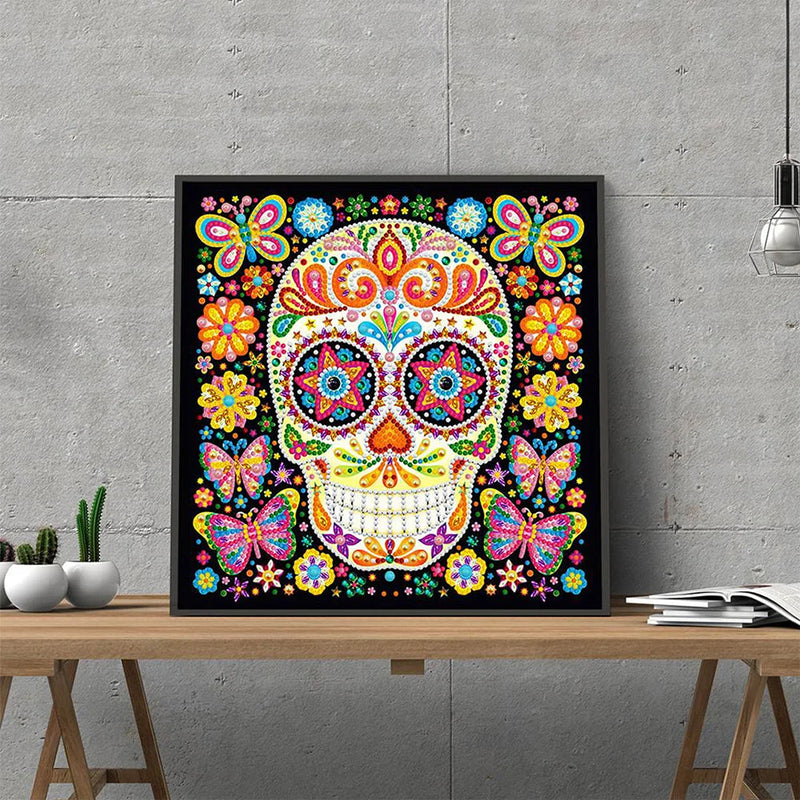 Totenkopf und Schmetterling Leuchtend Sonderform Diamond Painting