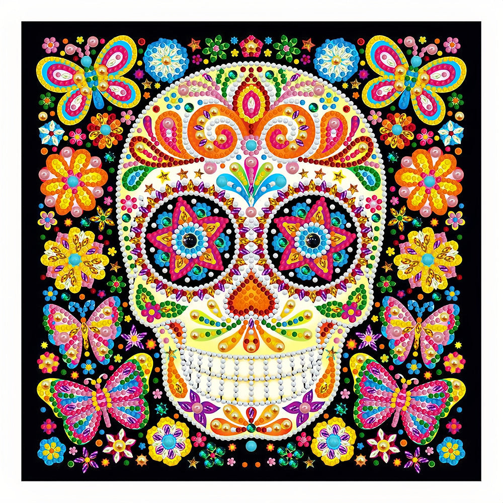 Totenkopf und Schmetterling Leuchtend Sonderform Diamond Painting