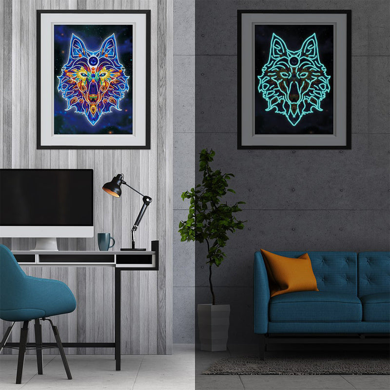 Wolf Kopf Leuchtend Sonderform Diamond Painting