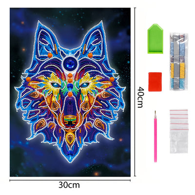 Wolf Kopf Leuchtend Sonderform Diamond Painting