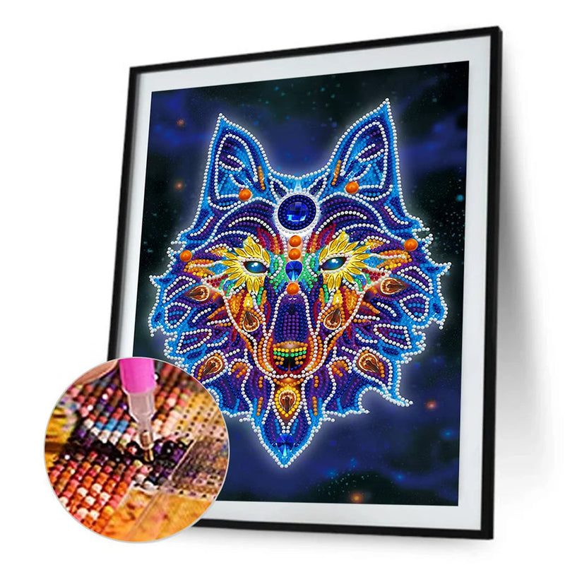 Wolf Kopf Leuchtend Sonderform Diamond Painting