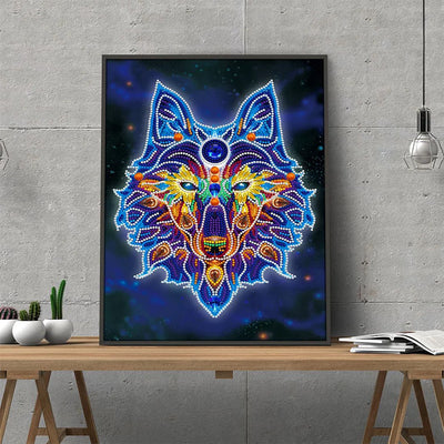 Wolf Kopf Leuchtend Sonderform Diamond Painting