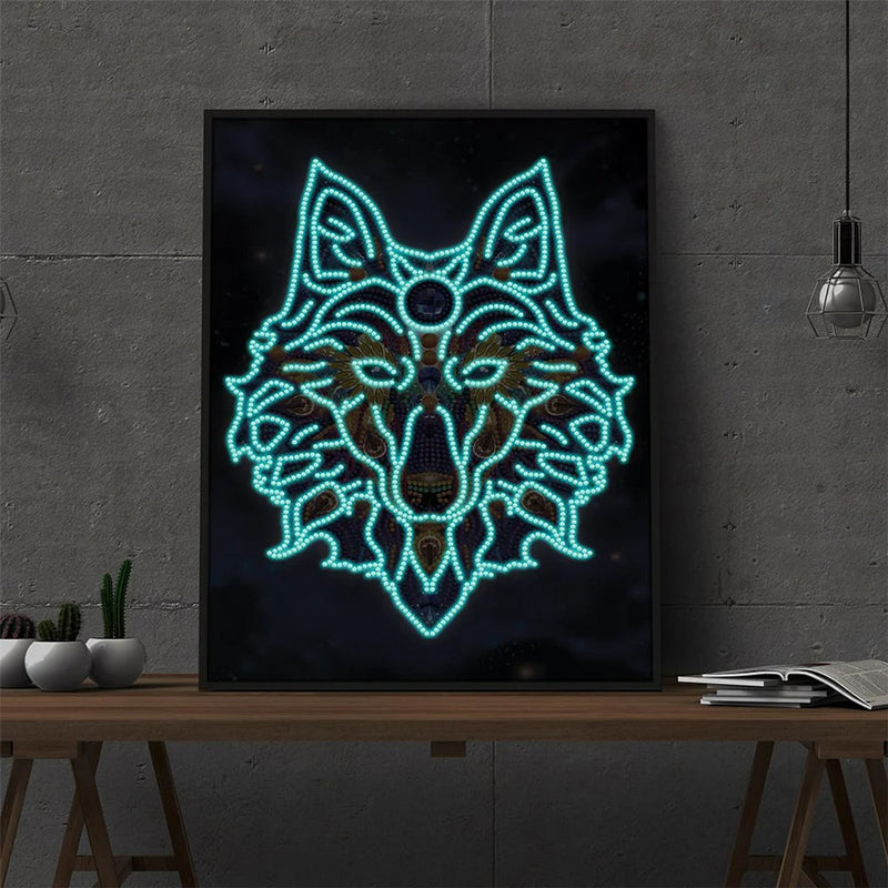 Wolf Kopf Leuchtend Sonderform Diamond Painting