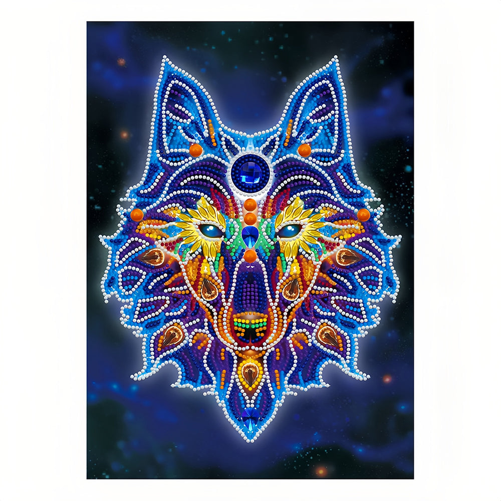 Wolf Kopf Leuchtend Sonderform Diamond Painting