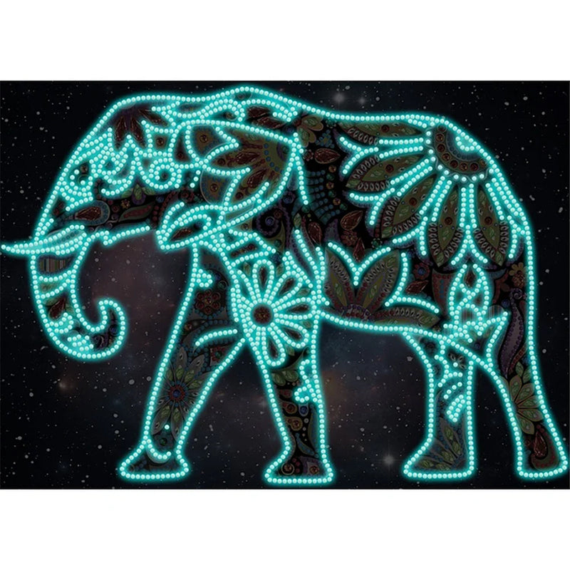 Blumen Elefant Leuchtend Sonderform Diamond Painting