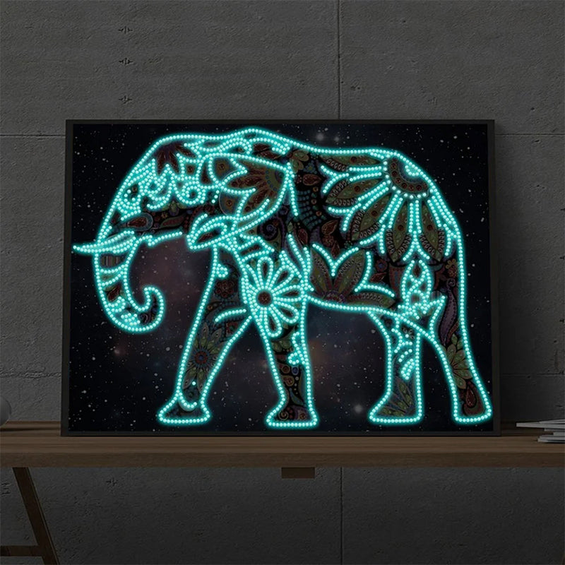 Blumen Elefant Leuchtend Sonderform Diamond Painting